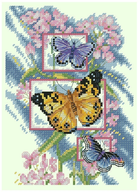 Схема вышивания крестом - Бутоны и бабочки